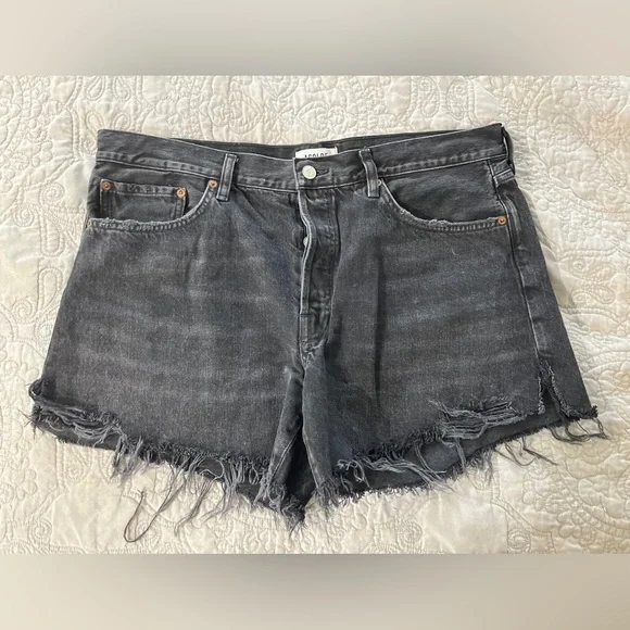 Agolde Parker Black Denim Button Fly Cutoff Shorts Size 32